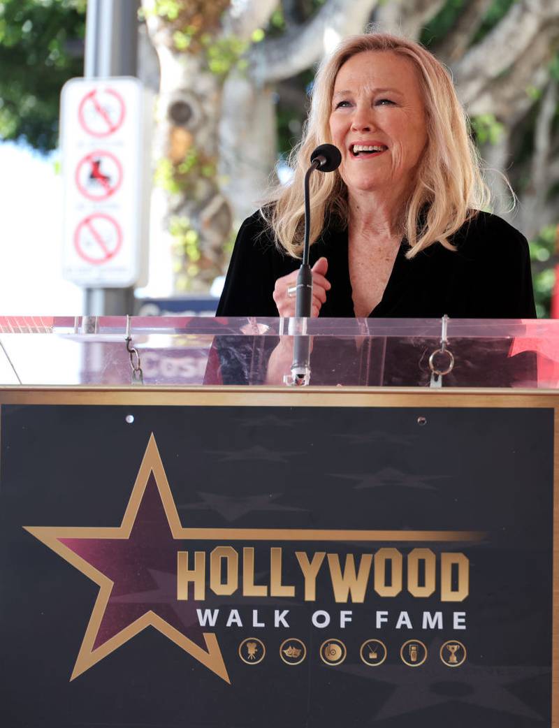 HOLLYWOOD, CALIFORNIA - DECEMBER 01: Catherine O'Hara speaks onstage during the ceremony honoring Macaulay Culkin with a Star on the Hollywood Walk of Fame on December 01, 2023 in Hollywood, California. (Photo by Amy Sussman/Getty Images)